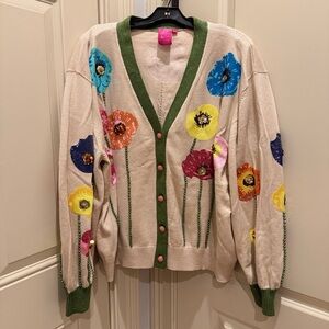 Floral Cardigan with Multicolor Poppies